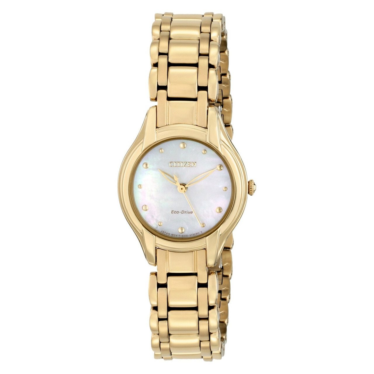Citizen EM0282-56D Women's Eco-Drive Silhouette Watch with Mother-of-Pearl dial and gold-tone stainless steel case.